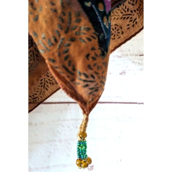Sarah Clothes Square Shawl Scarf Folk Gypsy Style Multicolor Cotton Beads 45*45" - Picture 9 of 16